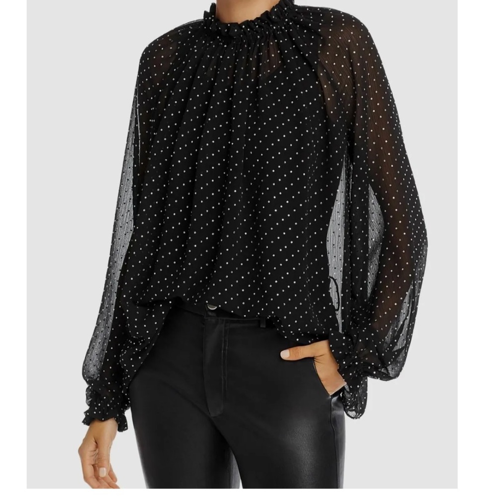 NWOT Ronny Kobo Collection Black and White Polka Dot Blouse